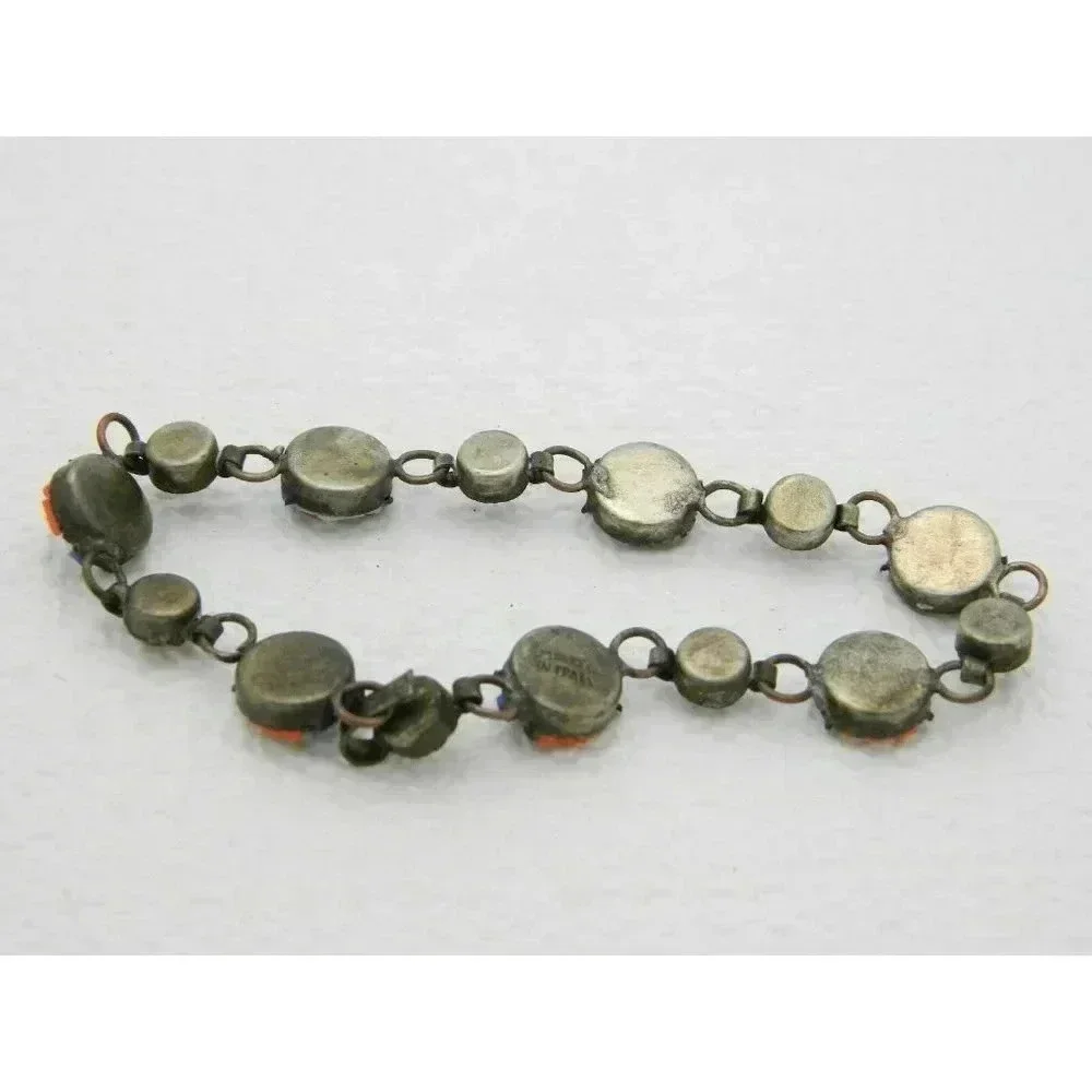 Vintage Italy Silver Toned Filigree Micro Mosaic Floral Glass Bracelet - 7.25